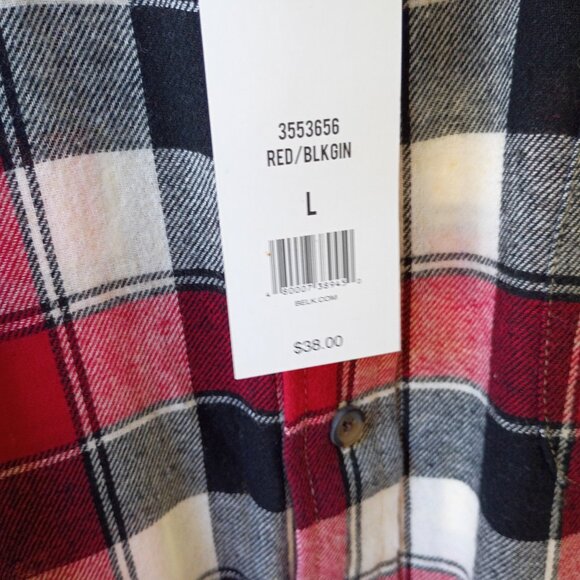 Saddlebred plaid flannel shirt size L classic fit black red cotton pocket NWT - Picture 4 of 9